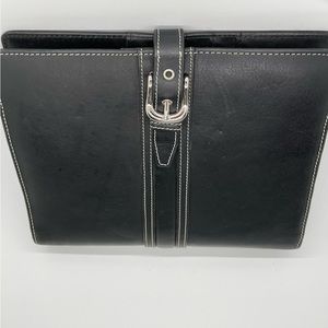 Franklin Covey black leather planner w/white top-stitching & buckle/strap